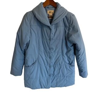 LL Bean Womens Light Blue Quilted Shawl Collar Snap Front Puffer Jacket Size M